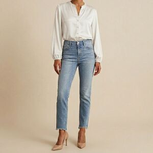 Parker Smith Raw Distressed Hem Straight Cropped Jeans Size 26 Light Wash
